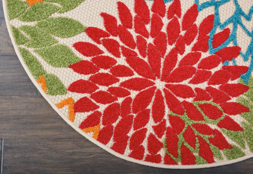 Nourison Aloha 4' x Round Green Tropical Area Rug