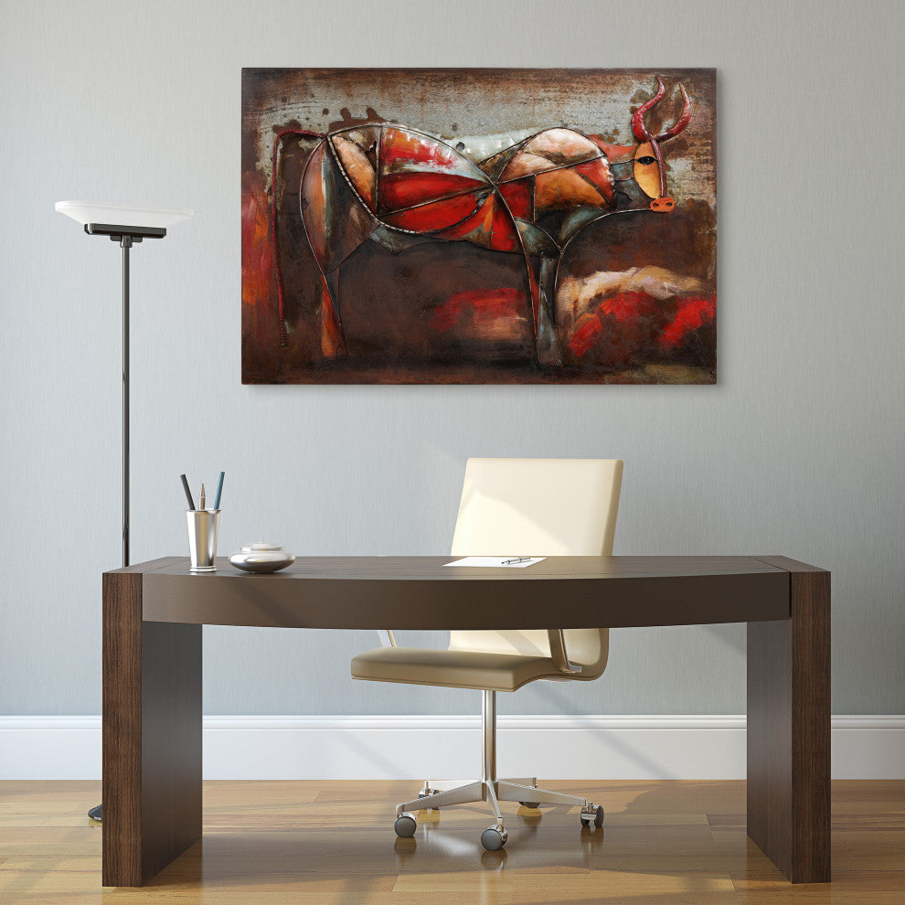 "Bullish" Primo Mixed Media Hand Painted Iron Wall Sculpture