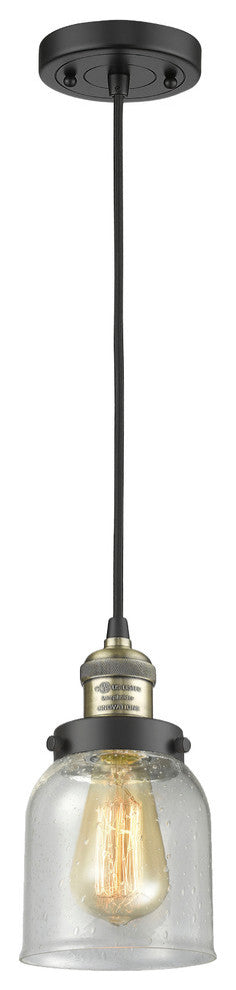 1-Light Small Bell 5" Pendant, Black Antique Brass, Glass: Seedy