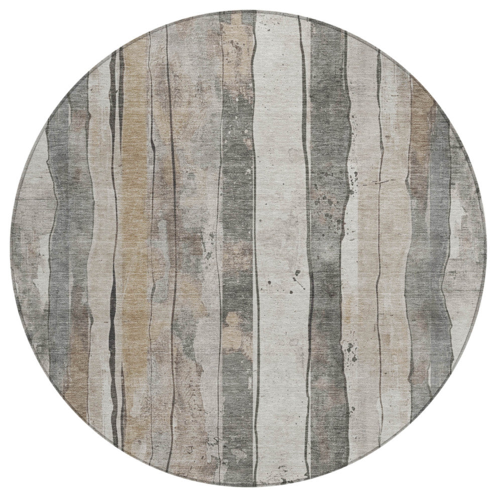 Machine Washable Indoor/Outdoor Chantille ACN1874 Putty 8' x 8' Round Rug
