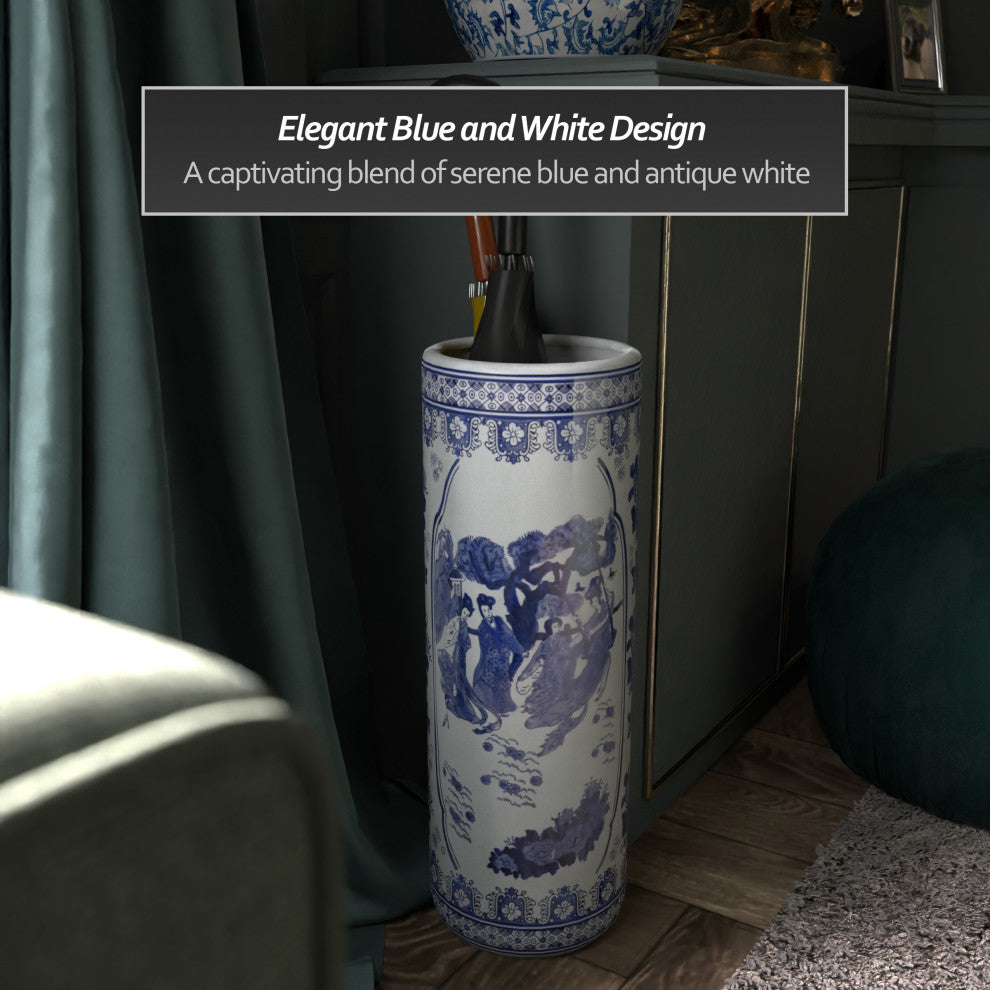 24" Ladies Blue and White Porcelain Umbrella Stand