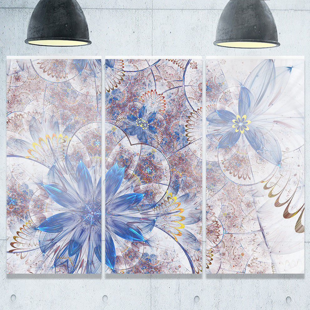 "Blue Brown Grungy Floral Shapes" Metal Wall Art, 3 Panels, 36"x28"