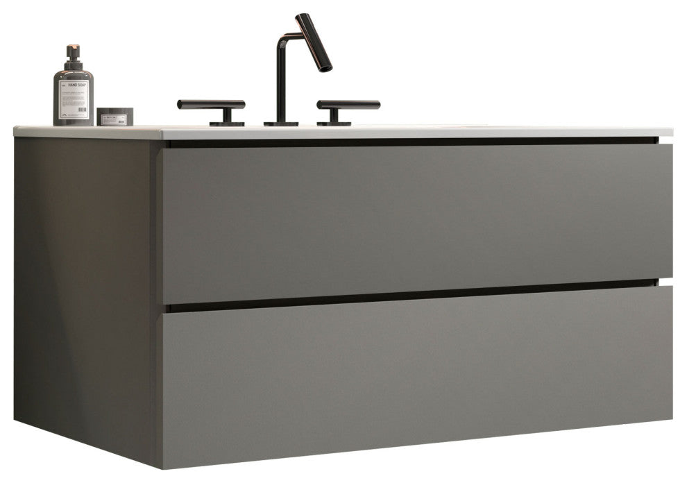 Wall-Mounted Bathroom Vanity Set with Ceramic Sink, Gray, 36"