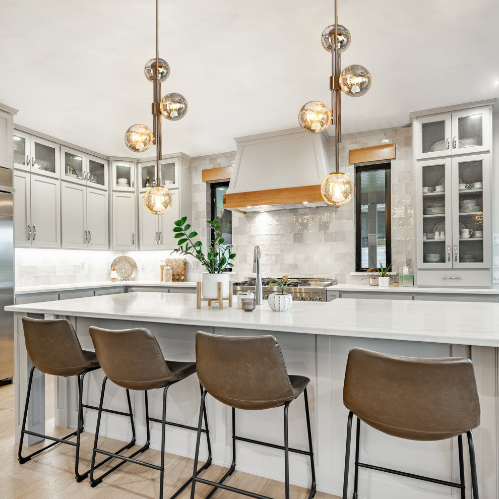 LNC Crithmum 4-Light 13" Modern Mercury Globe Glass Kitchen Island Light, Brass