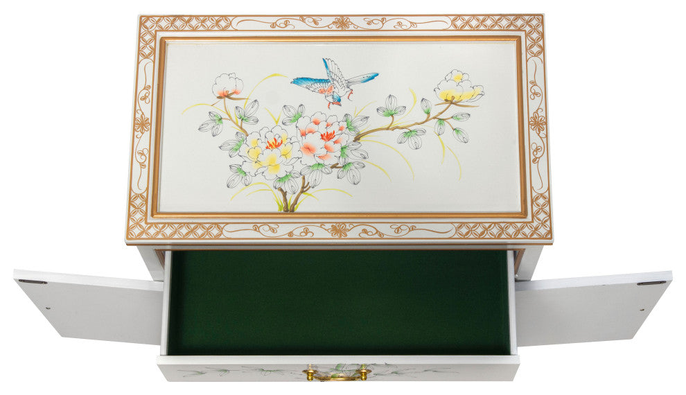 White Lacquer Cabinet Birds and Flowers