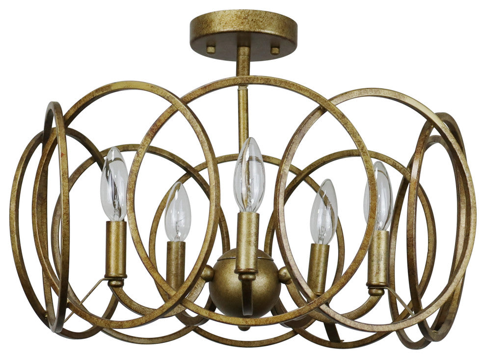 Archer Farmhouse Antique Brass 4 Light Semi-Flush 24" Wide