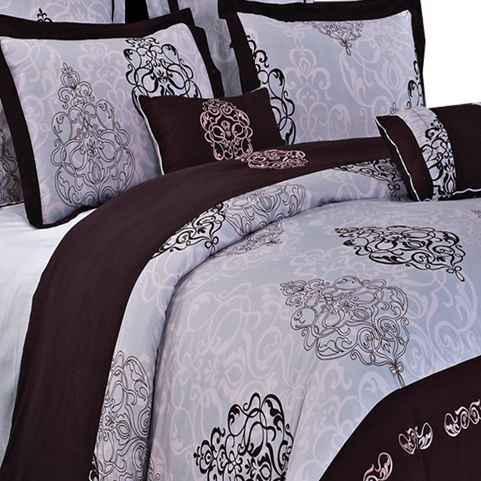 Gizelle 100% Cotton Embroidered 7-Piece Duvet Cover Set, Full/Queen