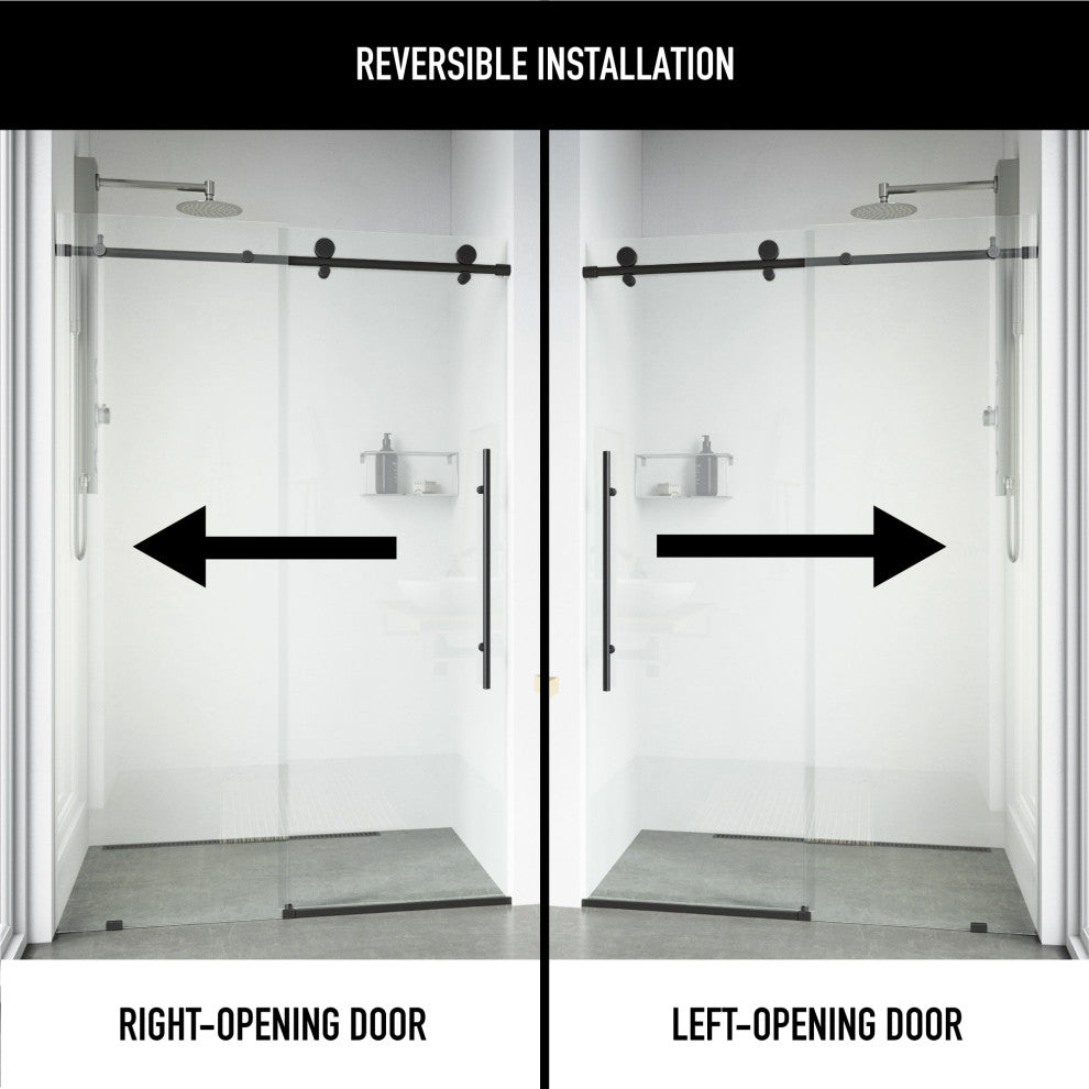 VIGO Elan E-Class 56" to 60" W x 76" H Frameless Sliding Shower Door, Matte Black, Clear Glass