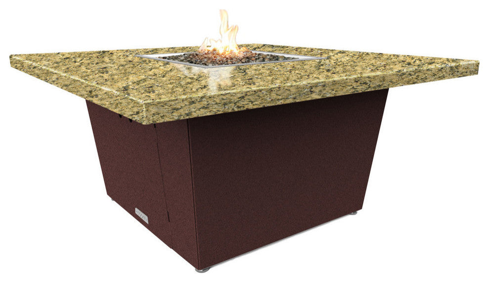Square Fire Pit Table, 44x44, Chat Height, Propane, Santa Cecilli Top, Dark Cherry