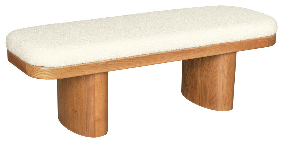 Ollie White Boucle Wooden Bench