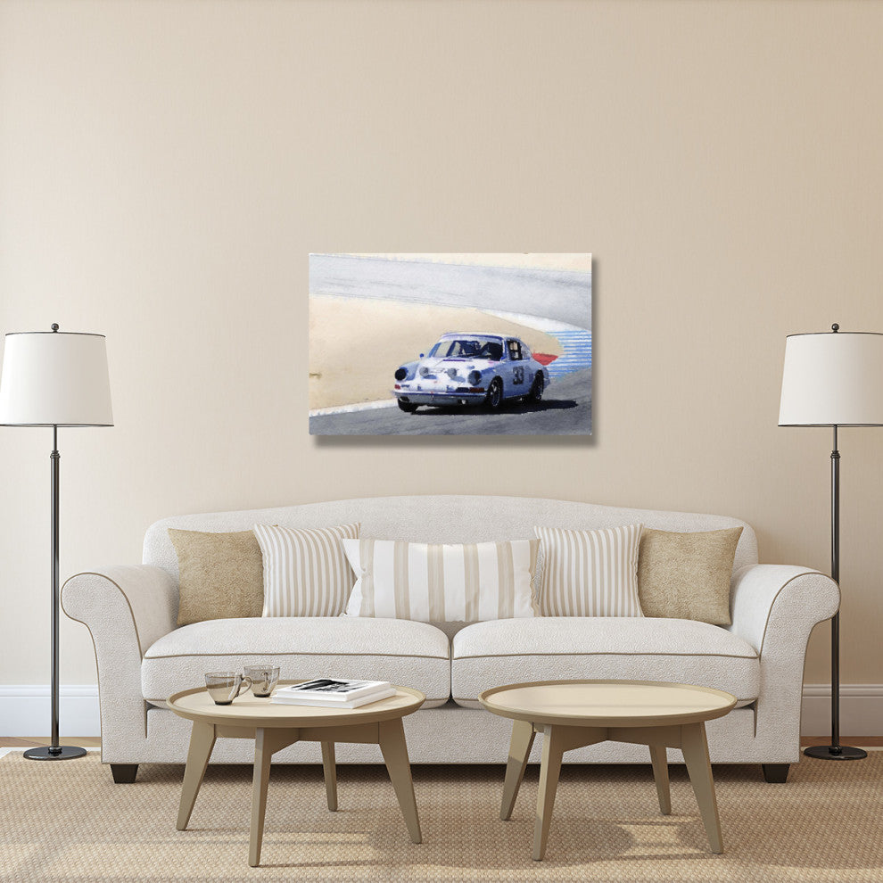 "White Porsche 911 in Monterey Watercolor" Fine Art Print