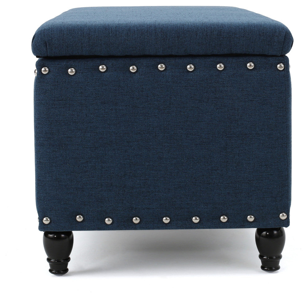 GDF Studio Evvy Fabric Storage Ottoman, Deep Blue