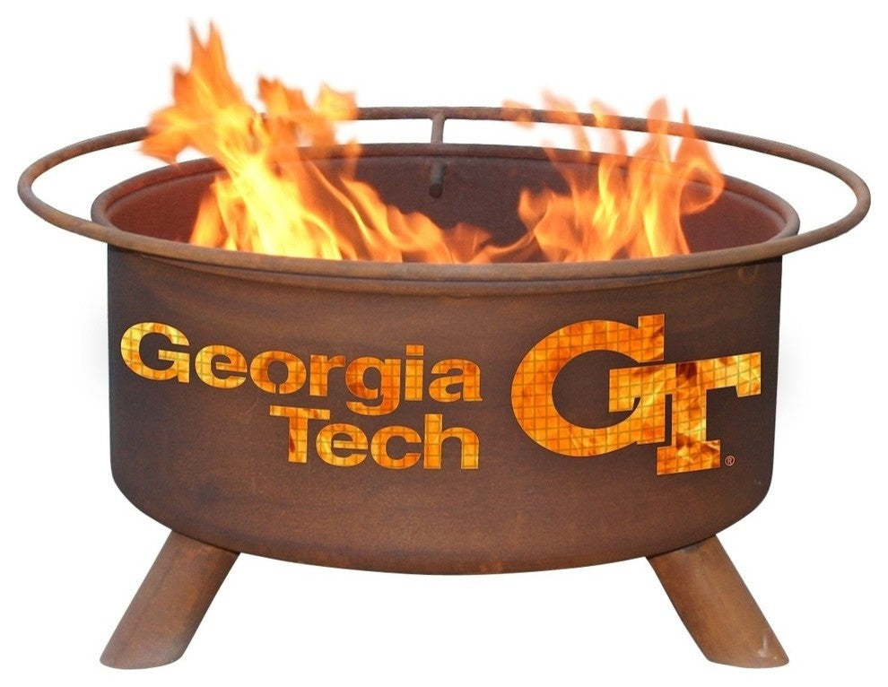 Customizable NCAA Logo Fire Pit, Rust Patina, Georgia Tech