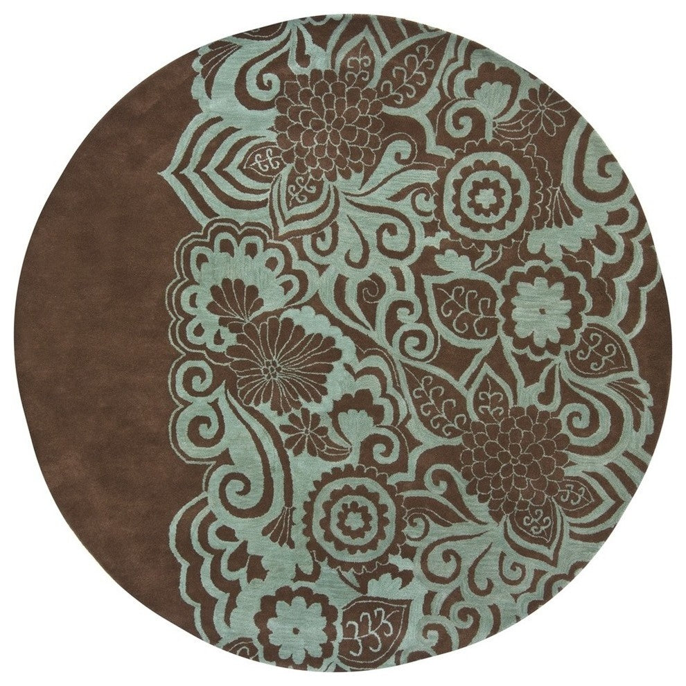 Aschera Contemporary Area Rug, Blue and Brown, 7'9" Round