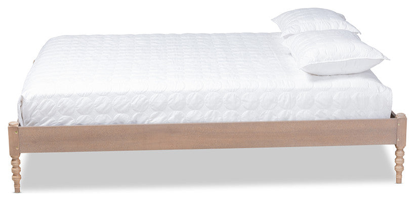 Cielle French Bohemian Antique Oak Finished Wood King Size Platform Bed Frame