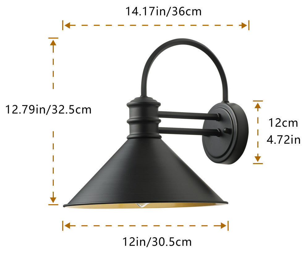 Farmhouse Black 1-Light Gooseneck Wall Sconce With Cone Metal Shade