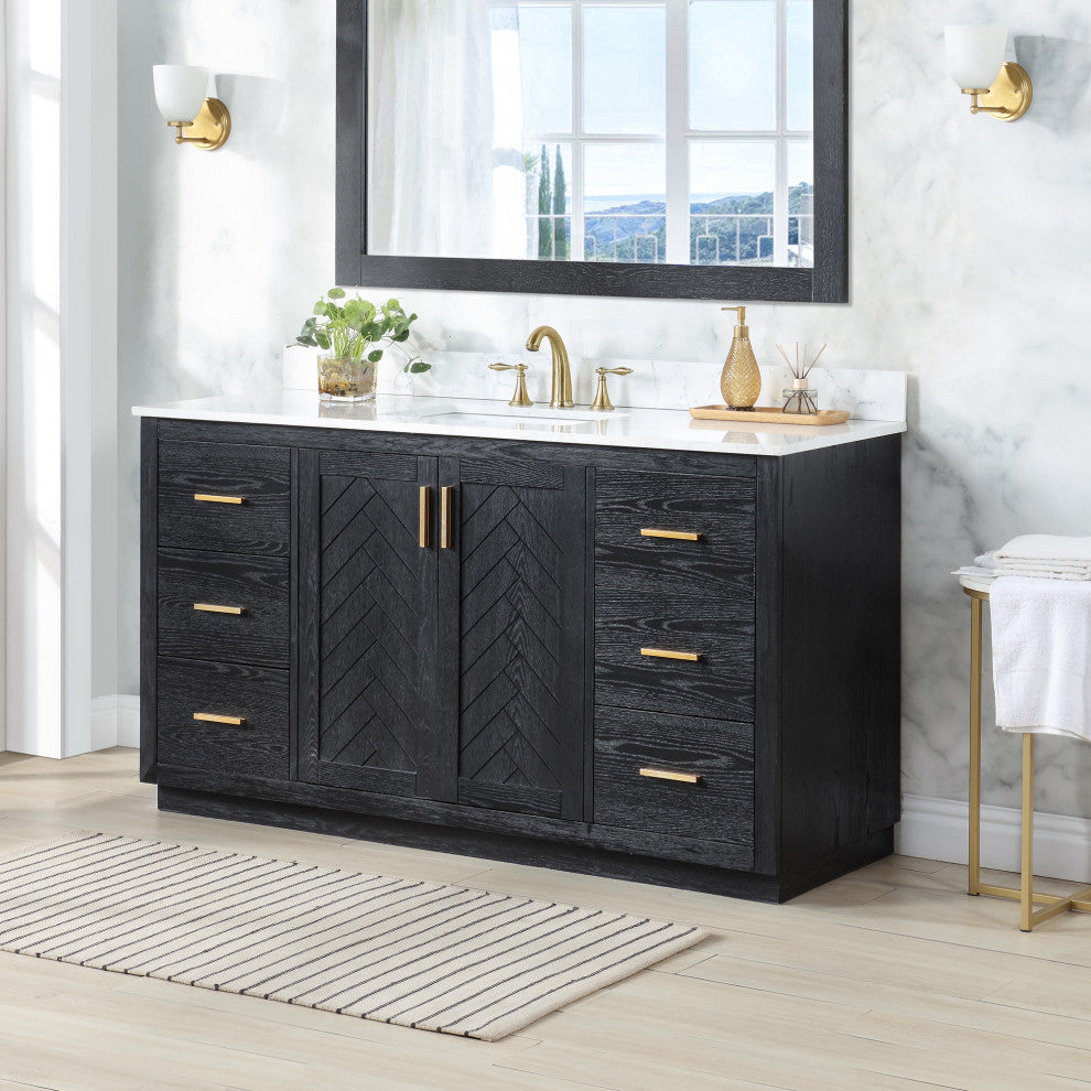 Altair Gazsi Black Oak Bathroom Vanity Set, 60s", Without Mirror