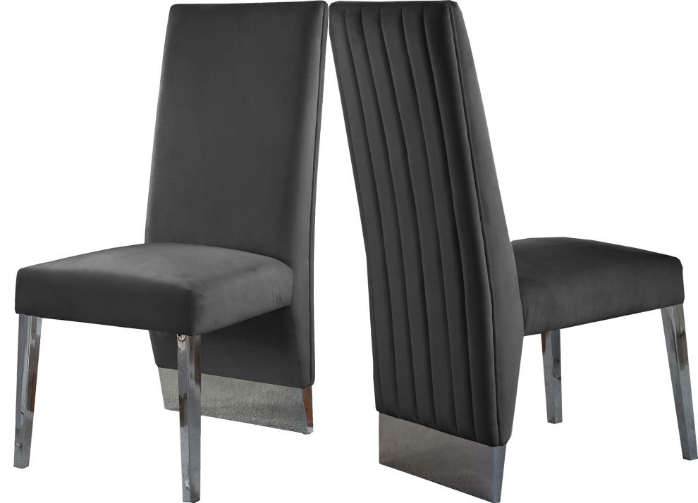 Porsha Dining Chair, Set of 2, Gray Velvet, Chrome Legs