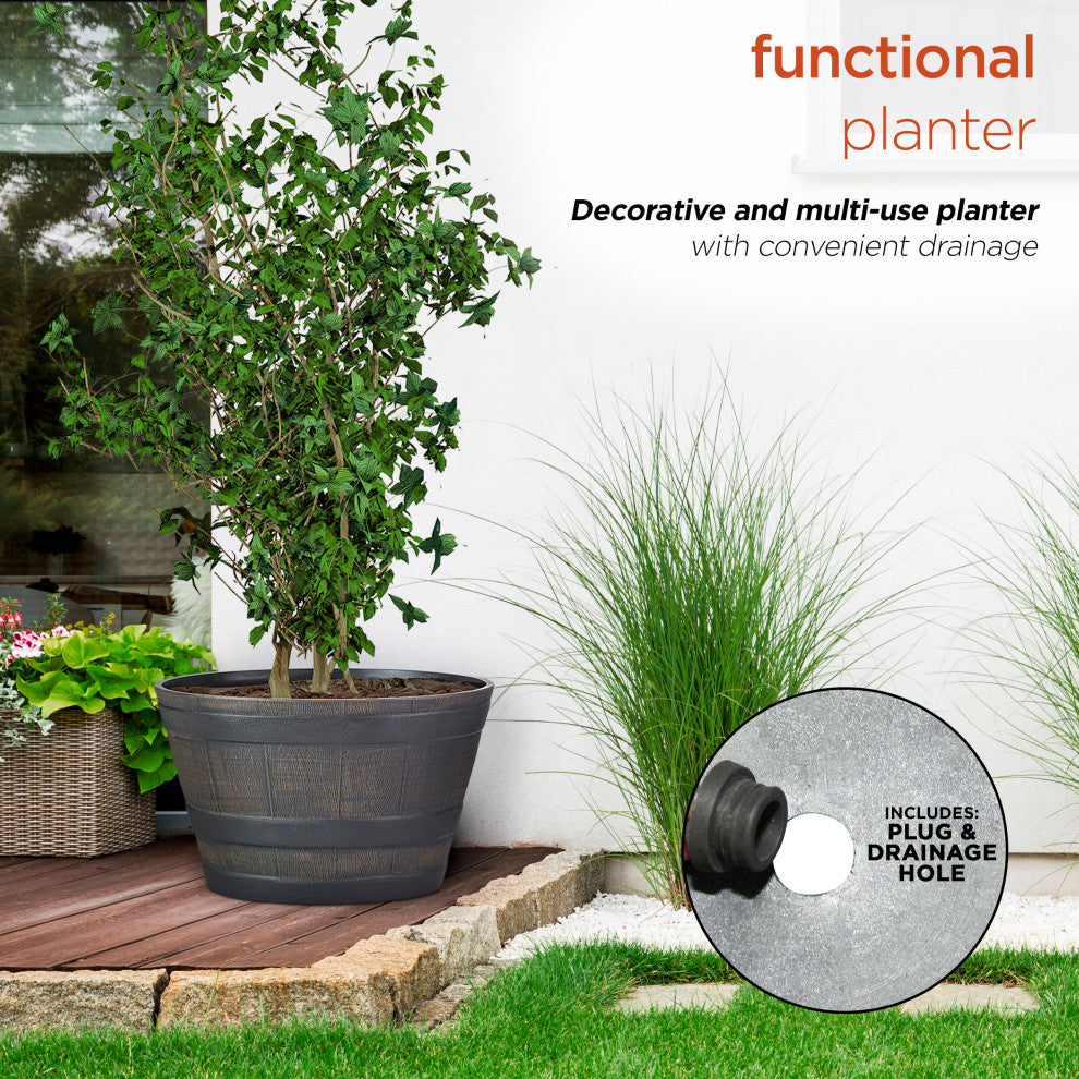 Barrel Planter, Bronze, Small, 18"