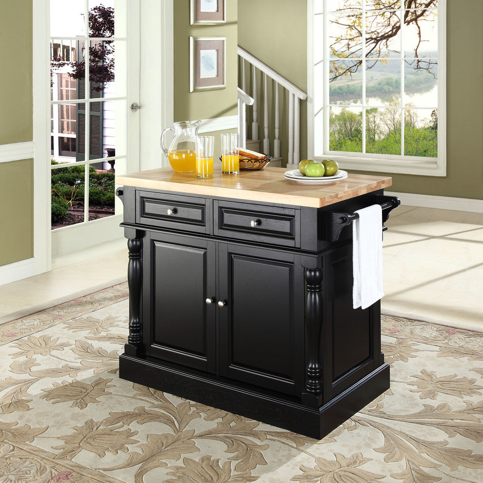 Crosley Furniture Oxford Wood Butcher Block Top Kitchen Island in Black