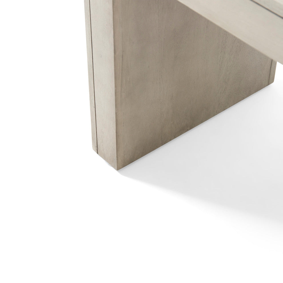 Hyde Farmhouse Acacia Wood Dining Bench, Light Gray Oak