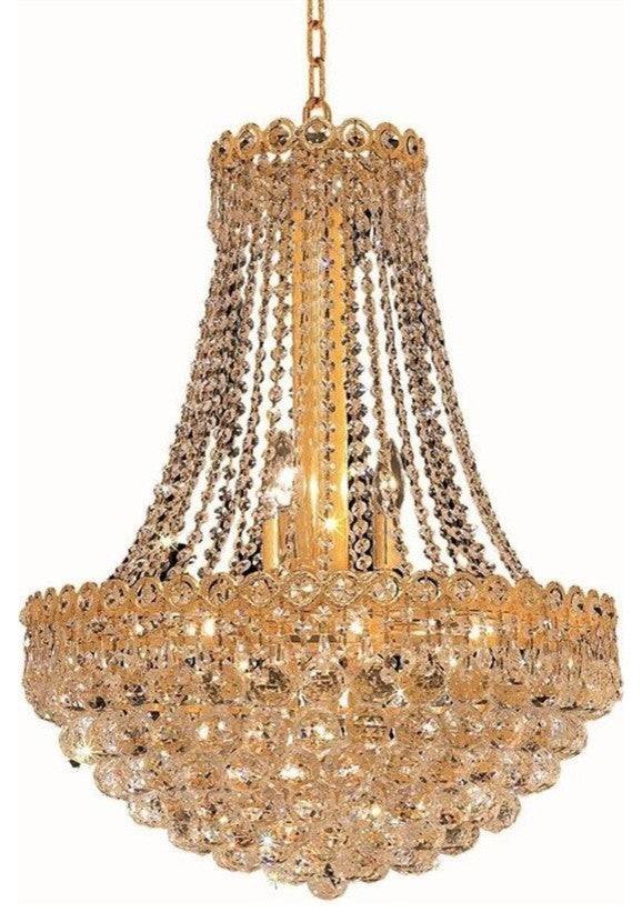 Elegant Century Dining Room Light, Gold Finish With Royal Cut Crystal