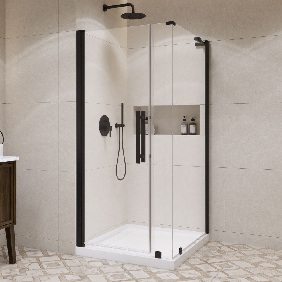 Pasadena 36"Wx36"Dx74 3/4"H Corner Pivot Shower Kit Black Base