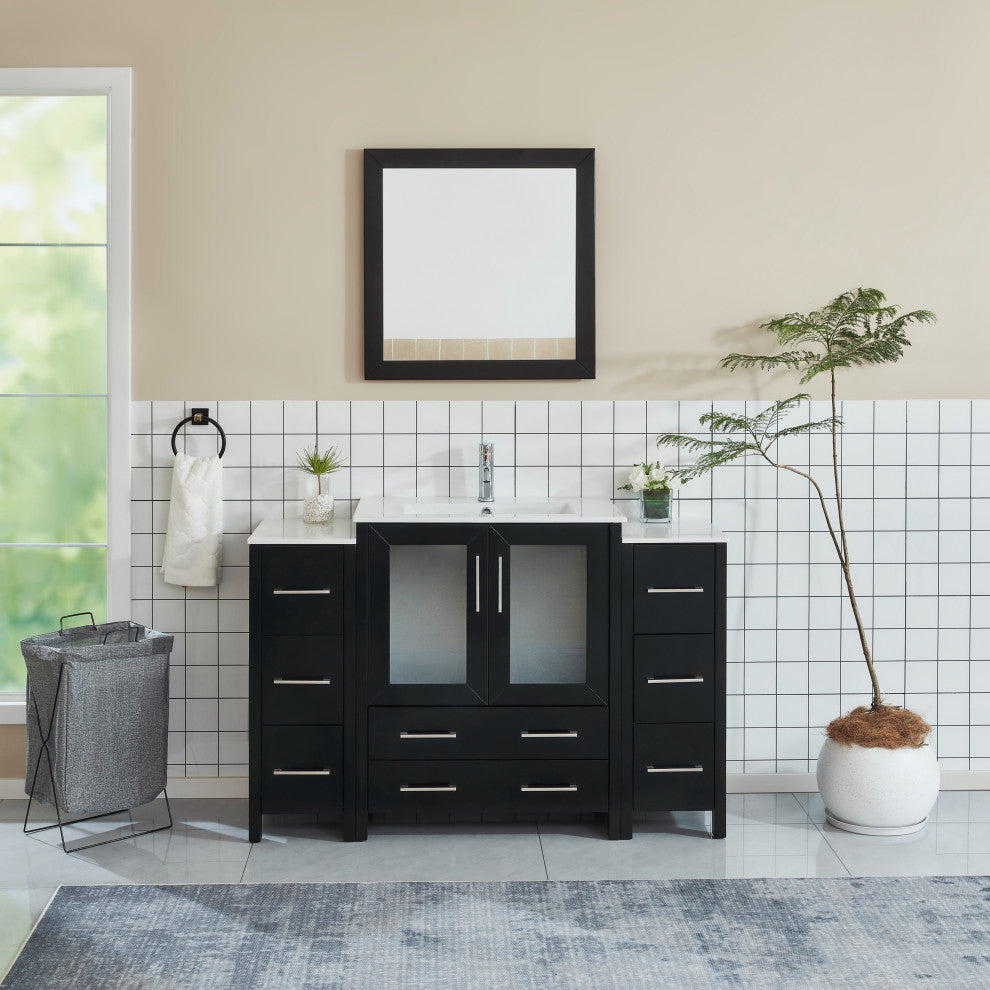 Vanity Art Single-Sink Vanity Set With Ceramic Top, 54", Espresso