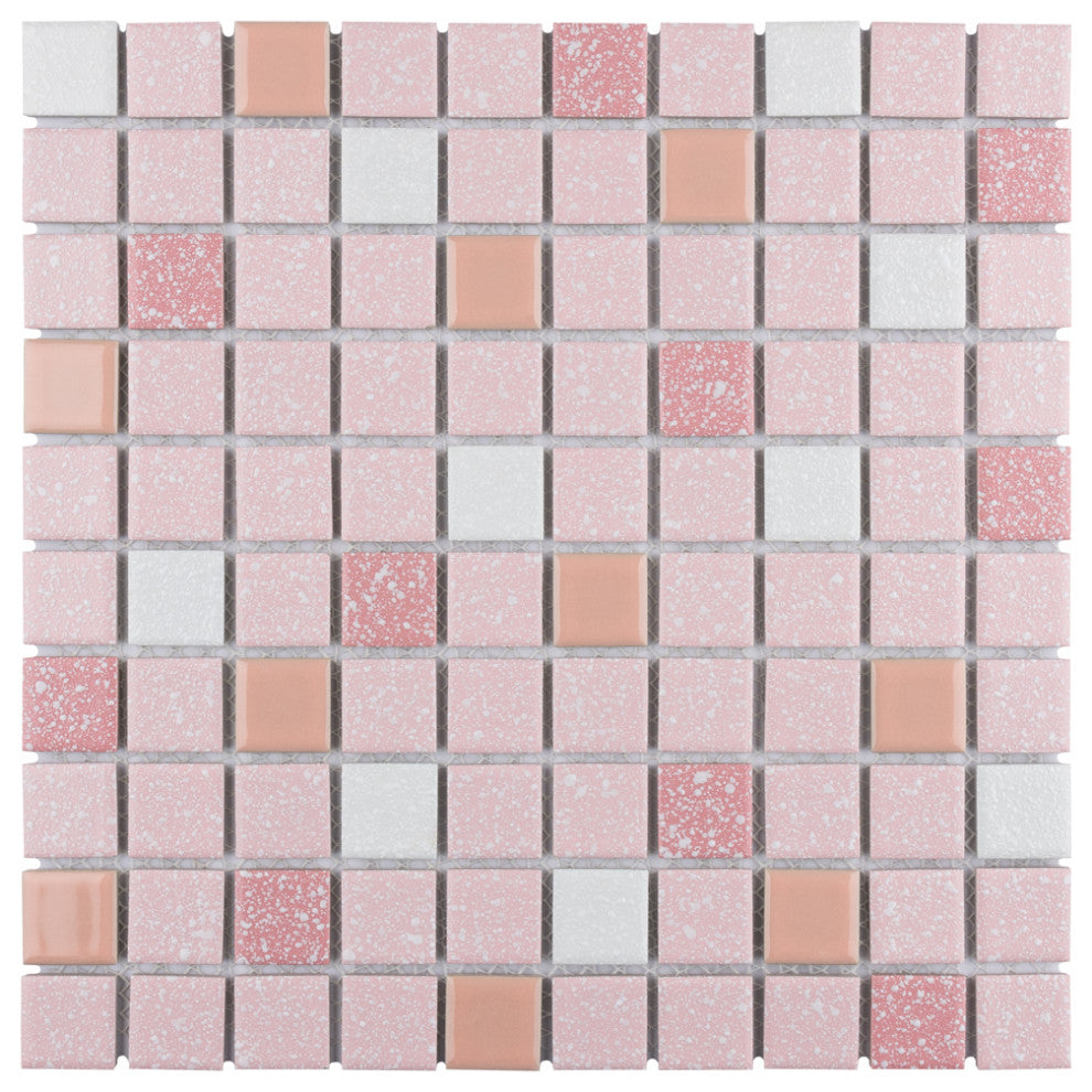 Crystalline Straight Edge Square Pink Porcelain Floor and Wall Tile