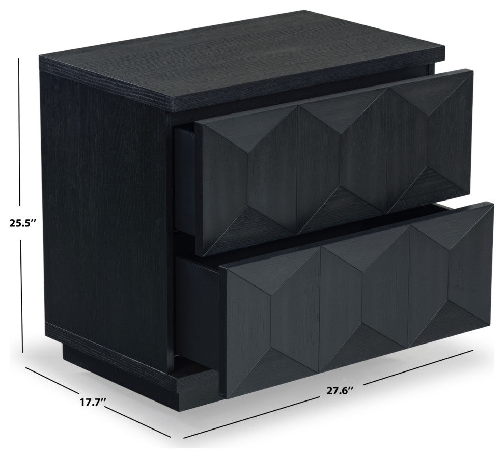 Safavieh Couture Deziree Wood 2 Drawer Nightstand, Black