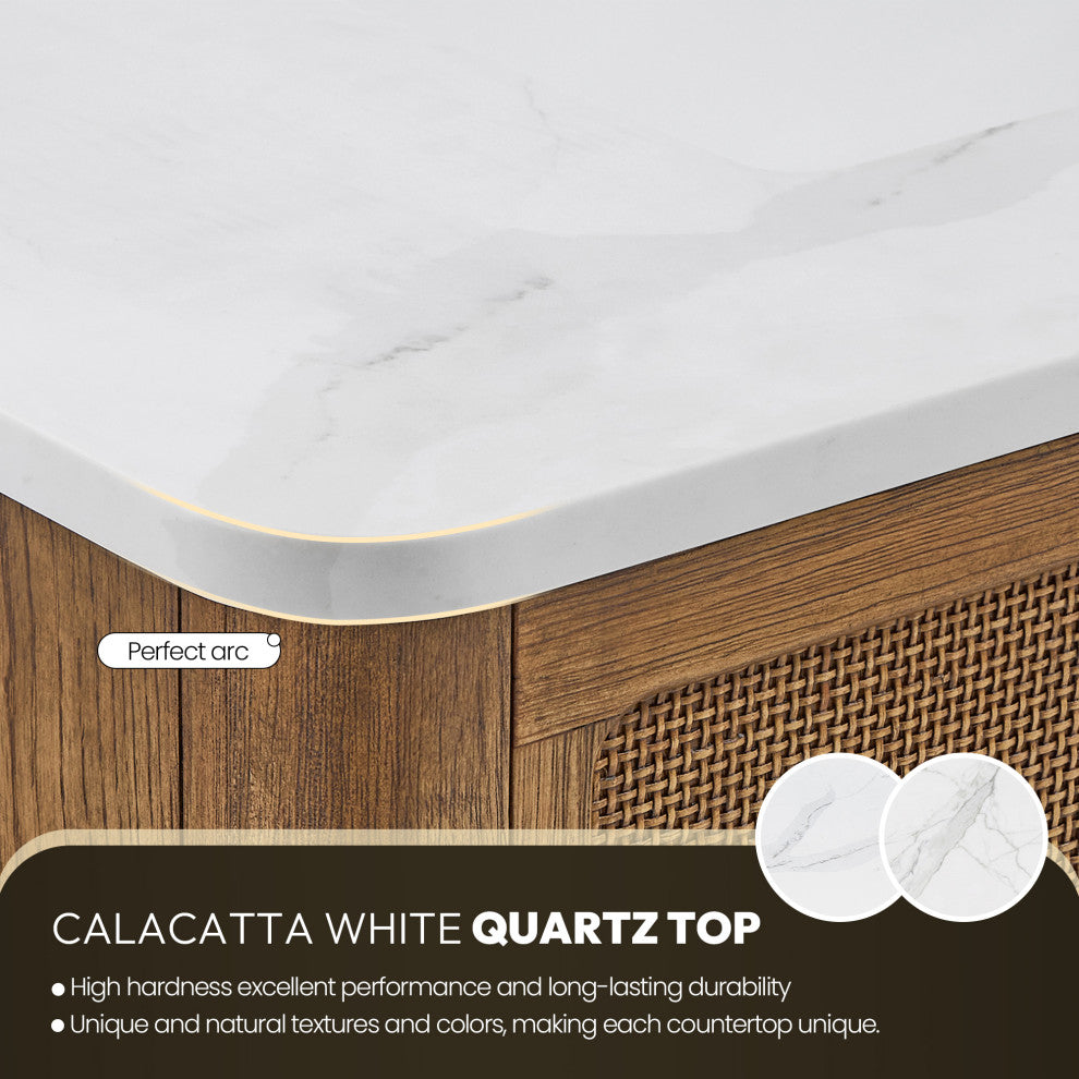 Busan Bath Vanity, Quartz Top No Mirror, Oak Classic Brown, 48", Single Vanity