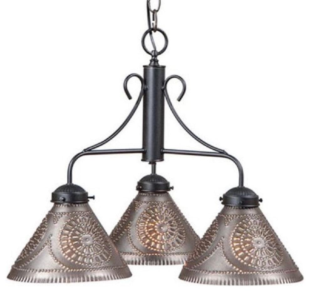 Rustic Iron With Kettle Black Punched Tin Shades Island Bar Light