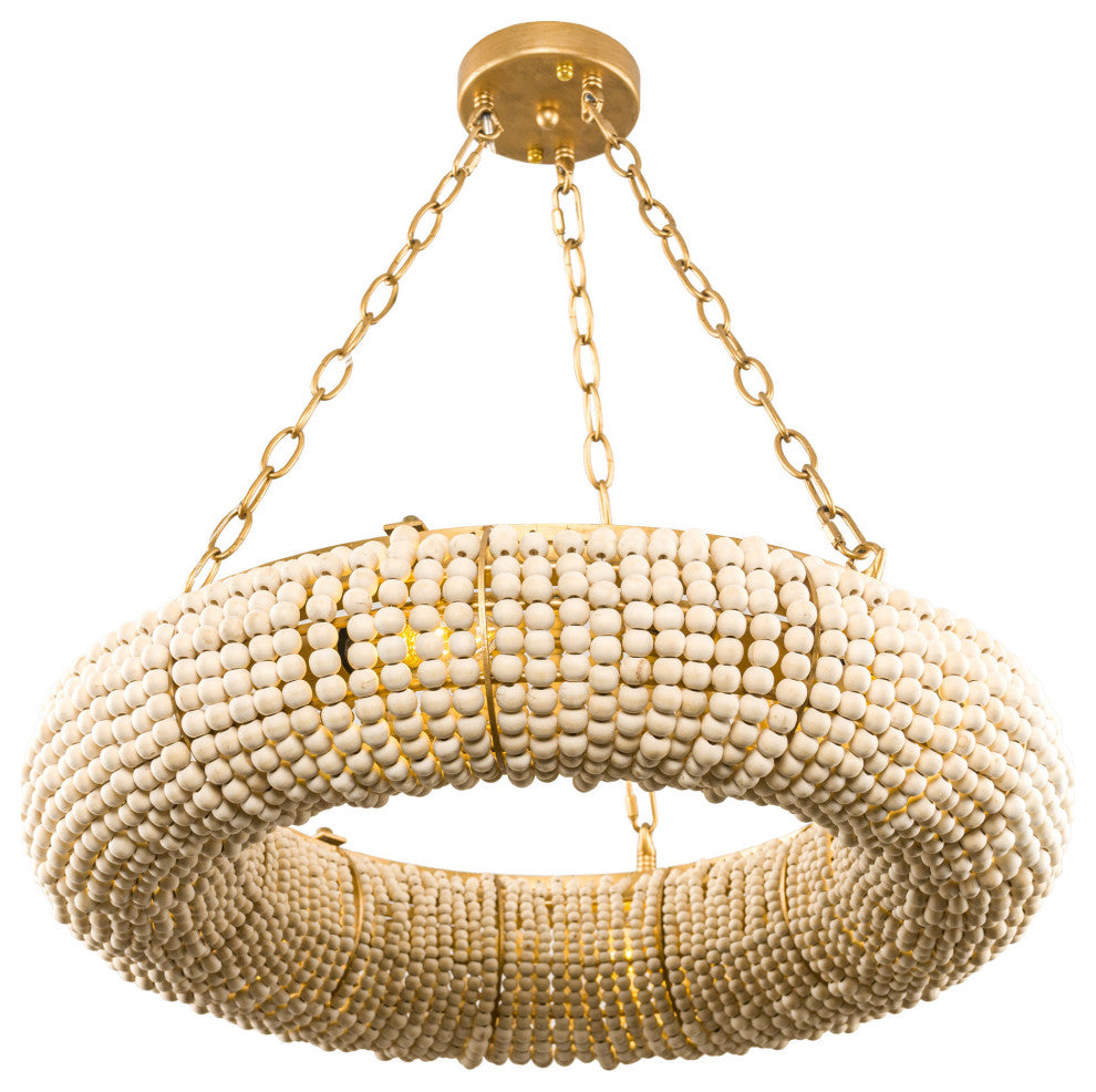 Wood Beads 6-Light Bohemian Chandeliers in Antique Gold