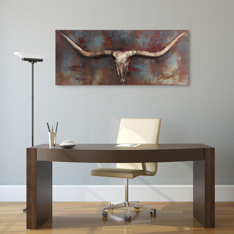 Long Horn Primo Mixed Media Hand Painted 3D Metal Wall Art