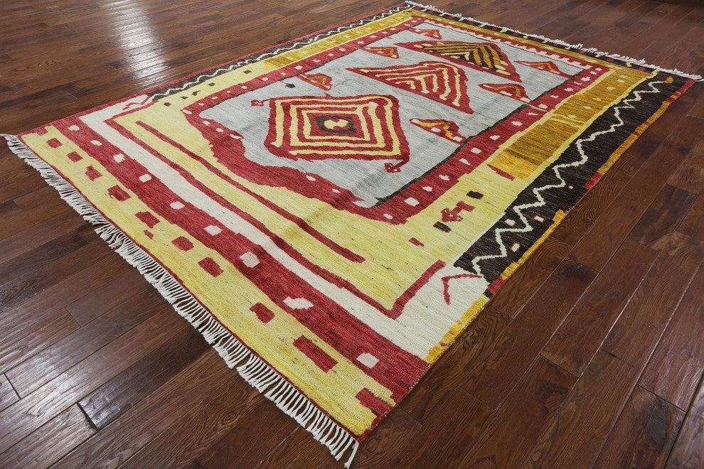 Tribal Blue & Multicolor 8'x11' Tullu Hand Knotted Worsted Wool Area Rug H8850
