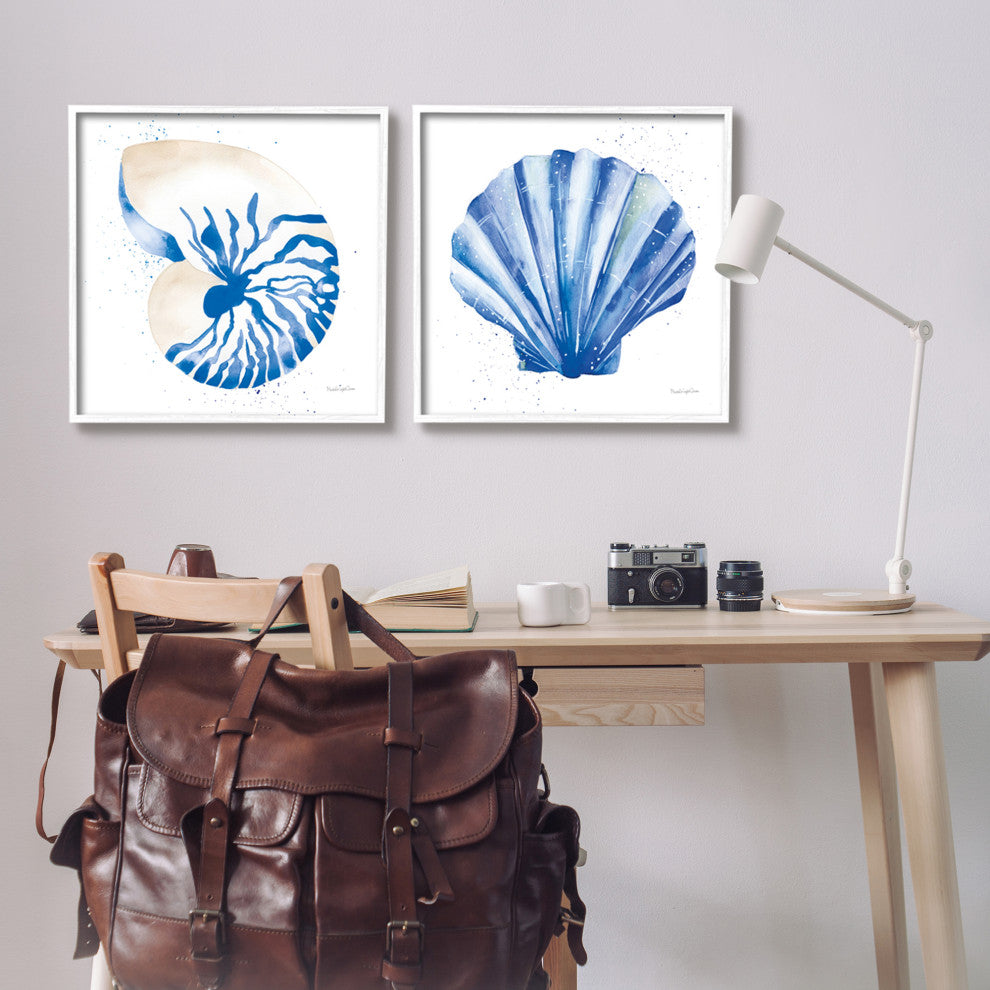 Serene Blue Seashell Clam Simple Design, 2pc, each 24 x 24