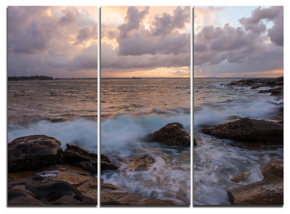 "Cloudy Sky and Stormy Waves in Sydney" Metal Wall Art, 3 Panels, 36"x28"