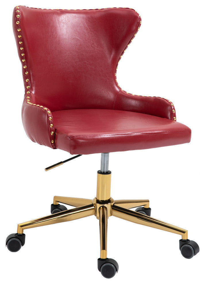 Hendrix Swivel and Adjustable Vegan Leather Office Chair, Red, Rich Gold Base