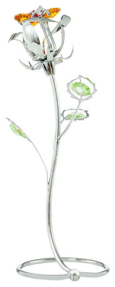 Chrome Plated Silver Rose Flower Tabletop Ornament