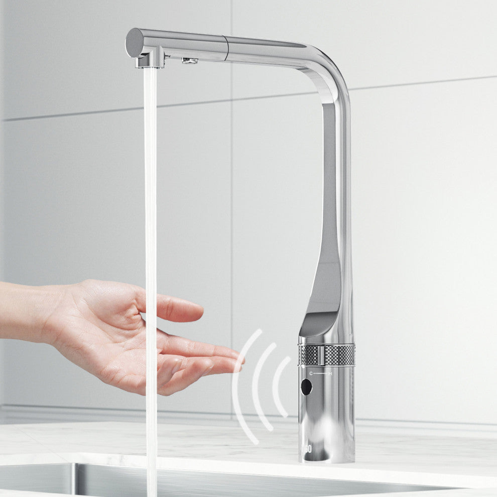 VIGO Jewel 15" H Touchless Pull-Out Sprayer Kitchen Faucet, Chrome