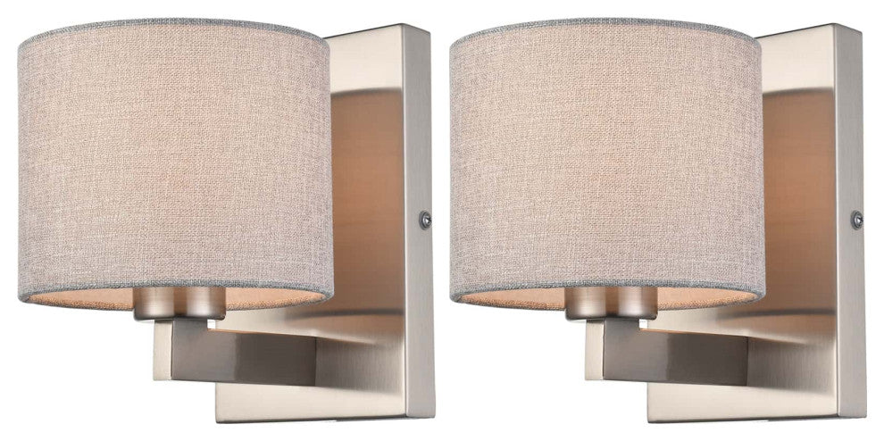Wall Sconces Set of 2 Fabric Shade Wall Lamps, Brushed Nickel