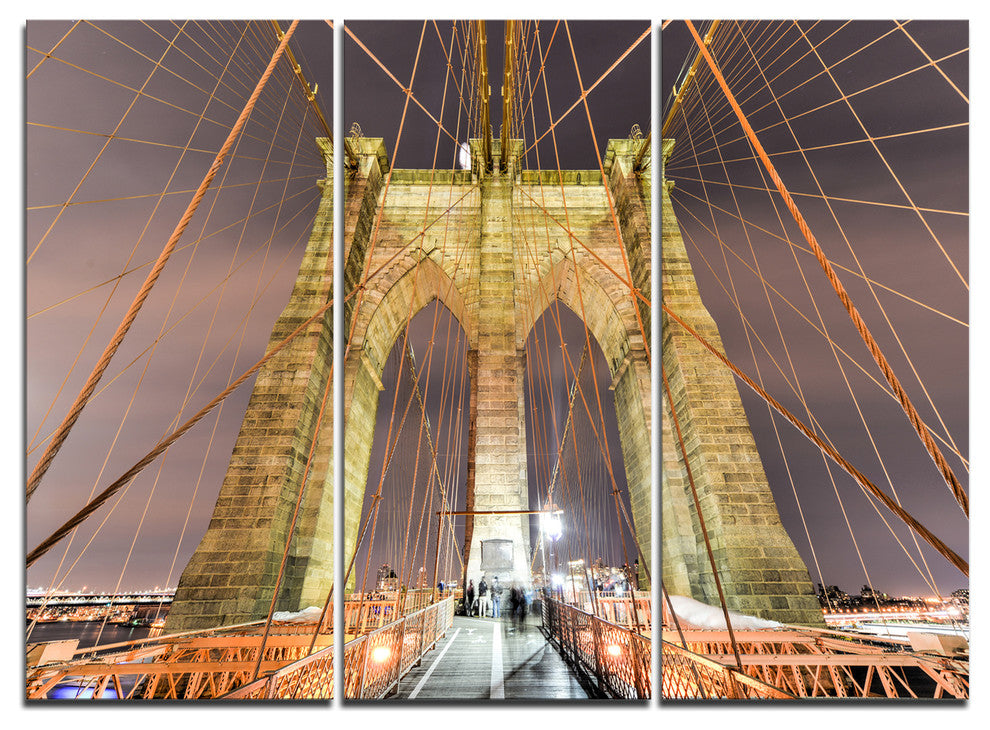 "Brooklyn Bridge Tower and Cabling" Metal Wall Art, 3 Panels, 36"x28"