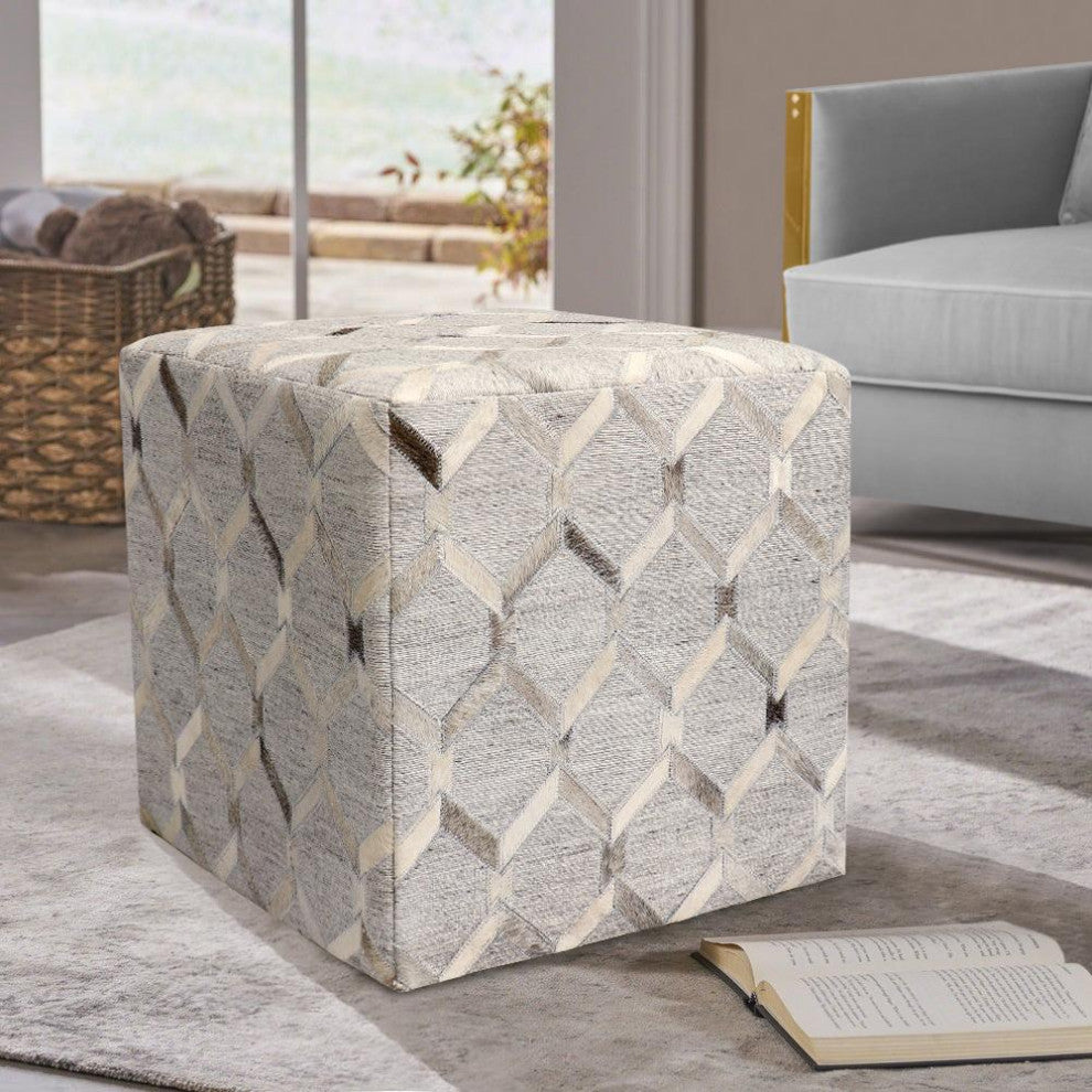 Pasargad Home Cowhide Square Pouf, 18"x18"x18"