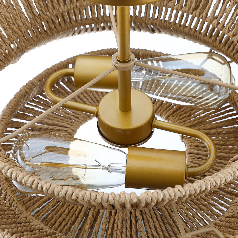 16" 2-Light Bohemian Woven Rope Semi-Flush Mount Ceiling Light