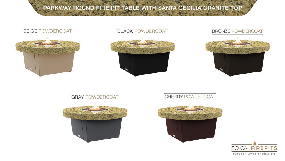 Circular Fire Pit Table, 48", Propane, Santa Cecillia Granite Top, Gray