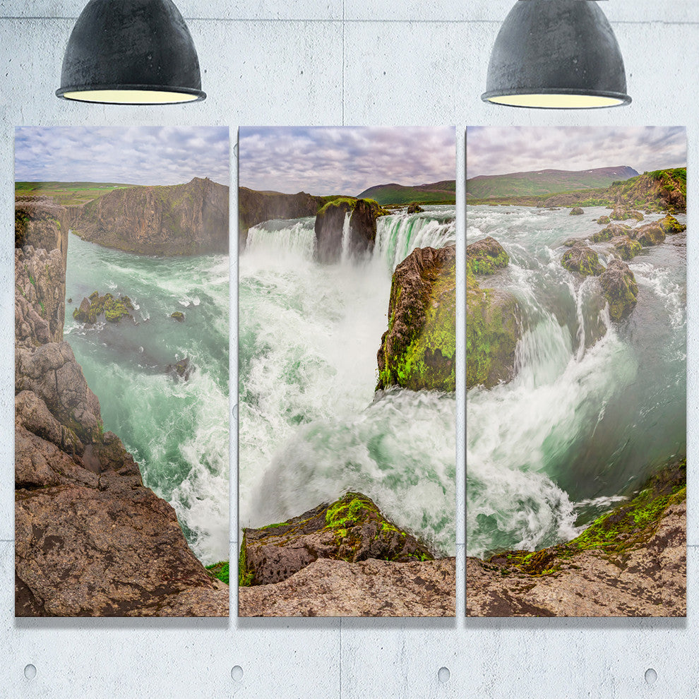 "Godafoss Waterfall Iceland Panorama" Metal Wall Art, 3 Panels, 36"x28"