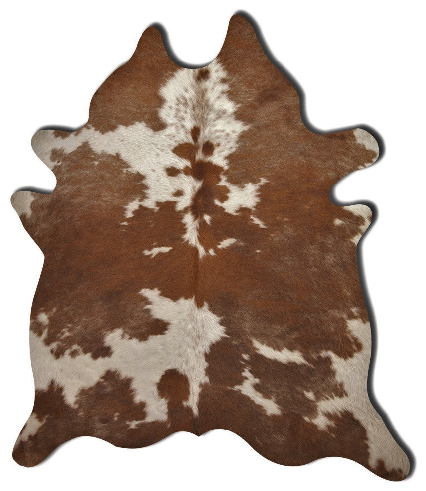 Natural Kobe Cowhide Rug, 6'x7', Brown and White