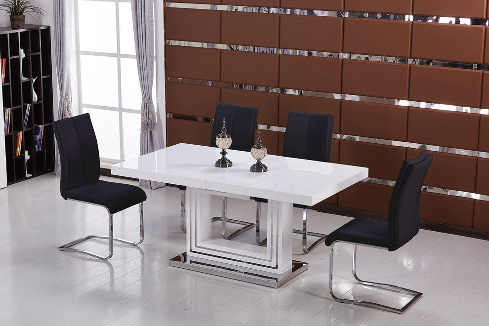 Modern Faux Leather With Chrome Dining Side Chairs, Set of 2, Black