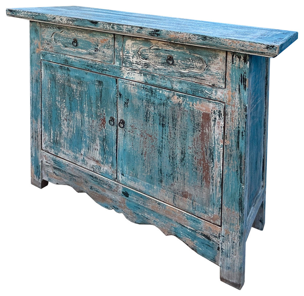 Distressed Light Bright Blue Doors Credenza Sideboard Console Table Hws4380