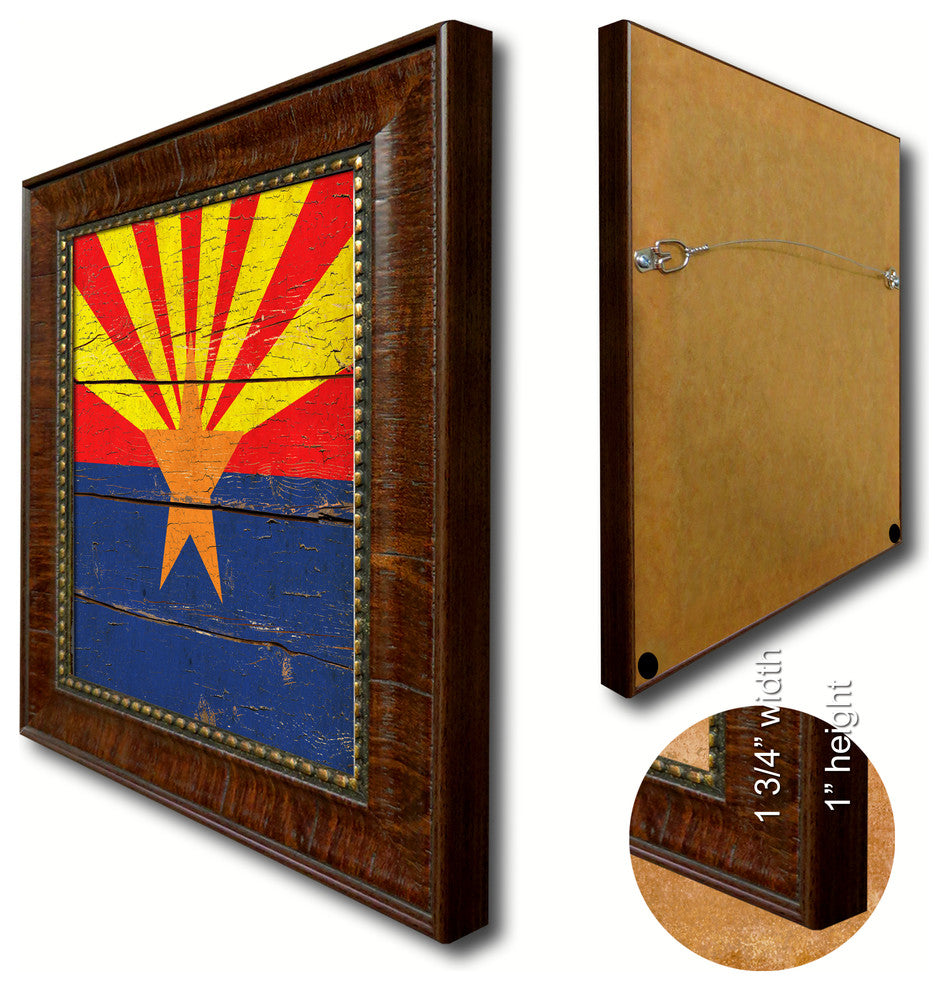 Arizona State Vintage Flag Print With Brown Gold Frame, 23"X33"